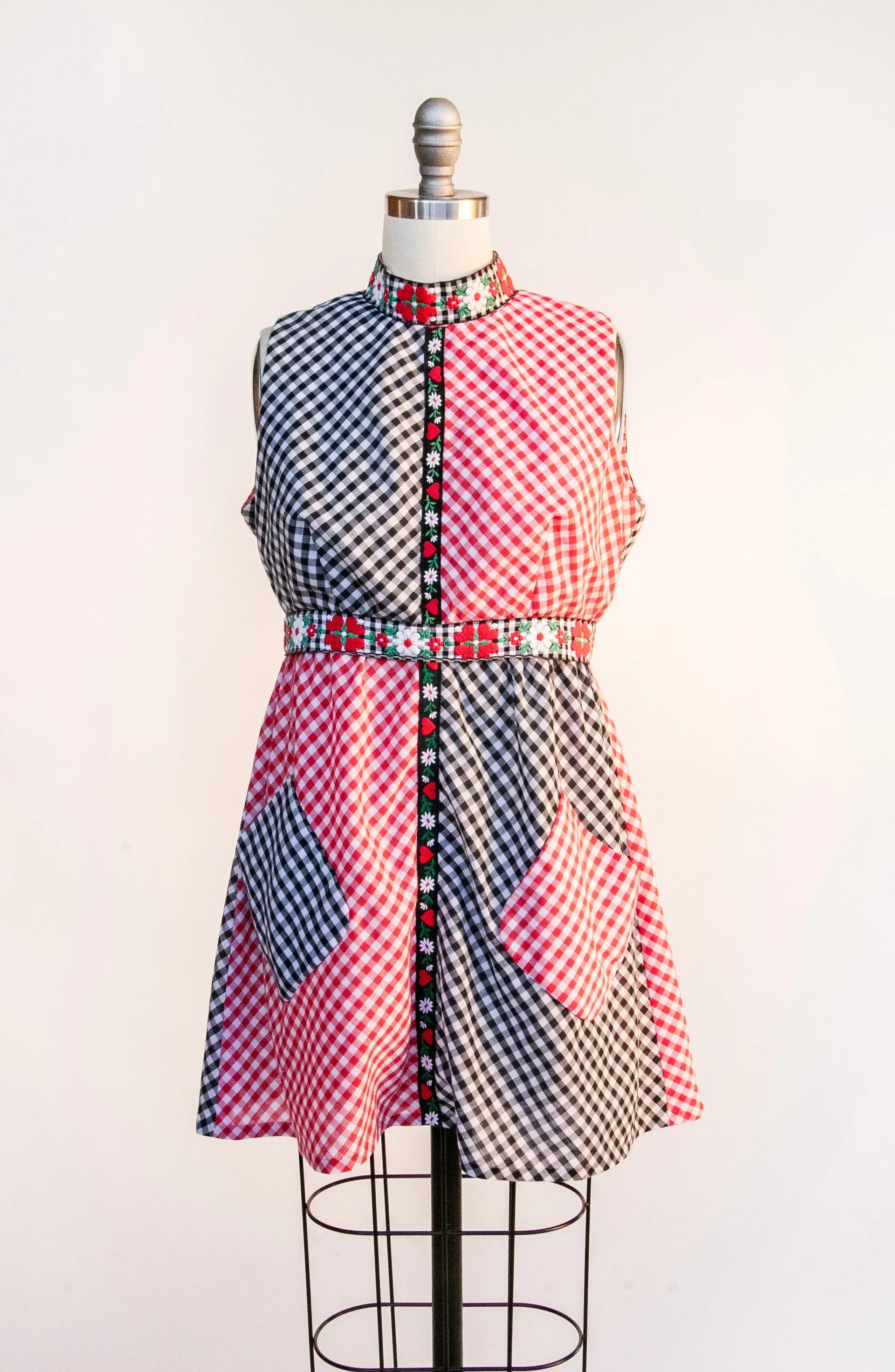 1960s Mini Dress Gingham Two Tone Color Block S P
