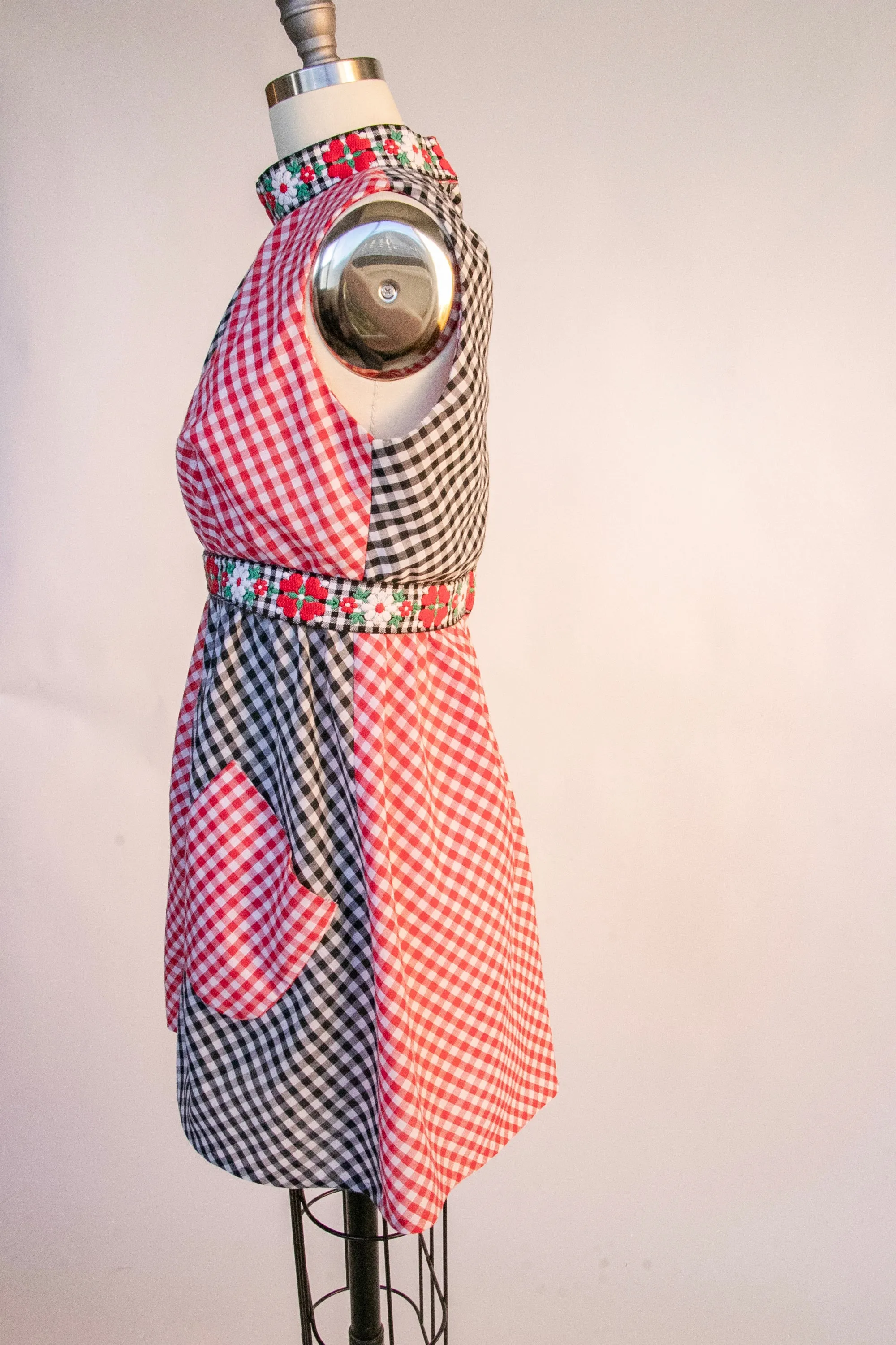 1960s Mini Dress Gingham Two Tone Color Block S P