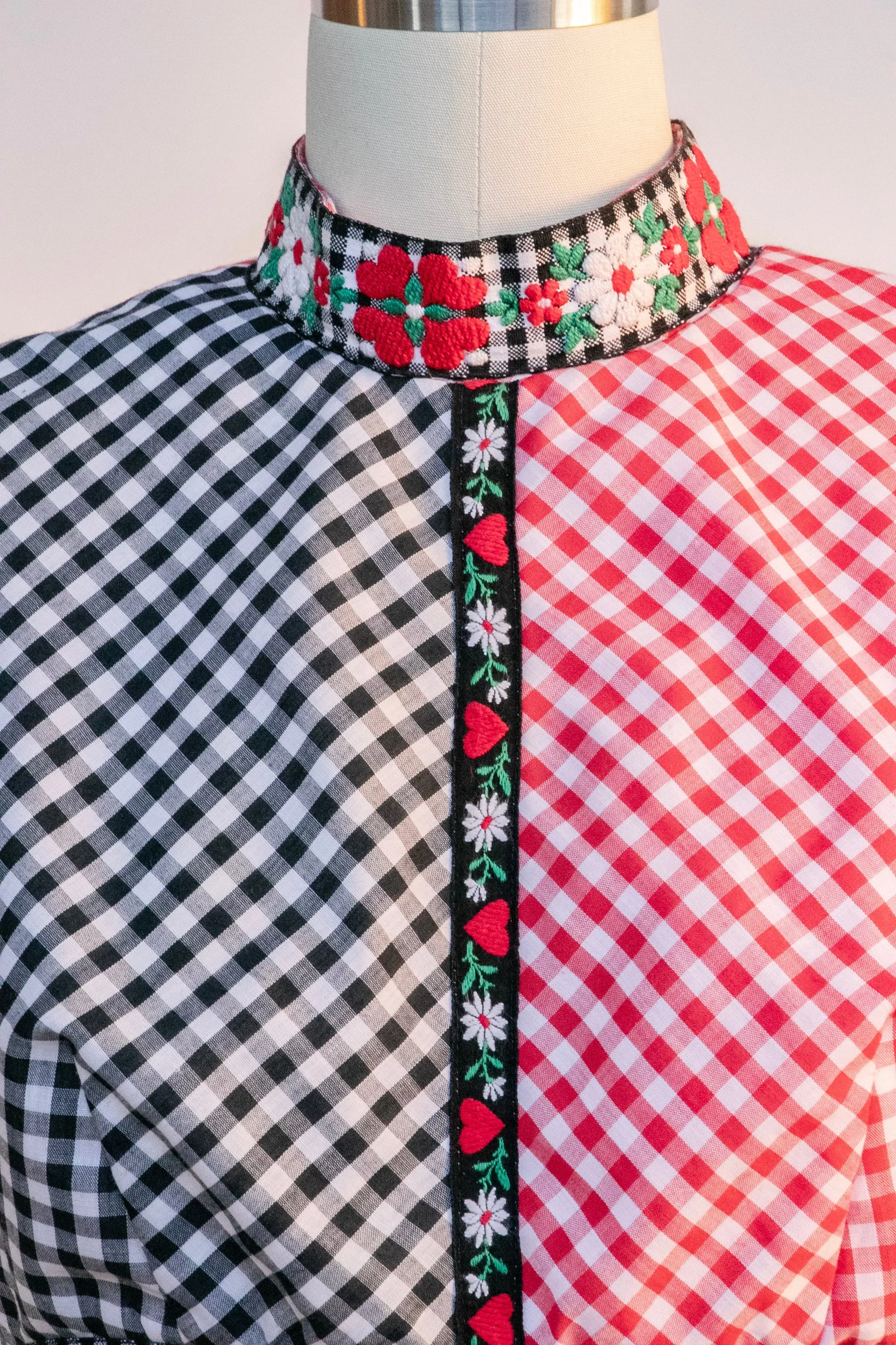 1960s Mini Dress Gingham Two Tone Color Block S P