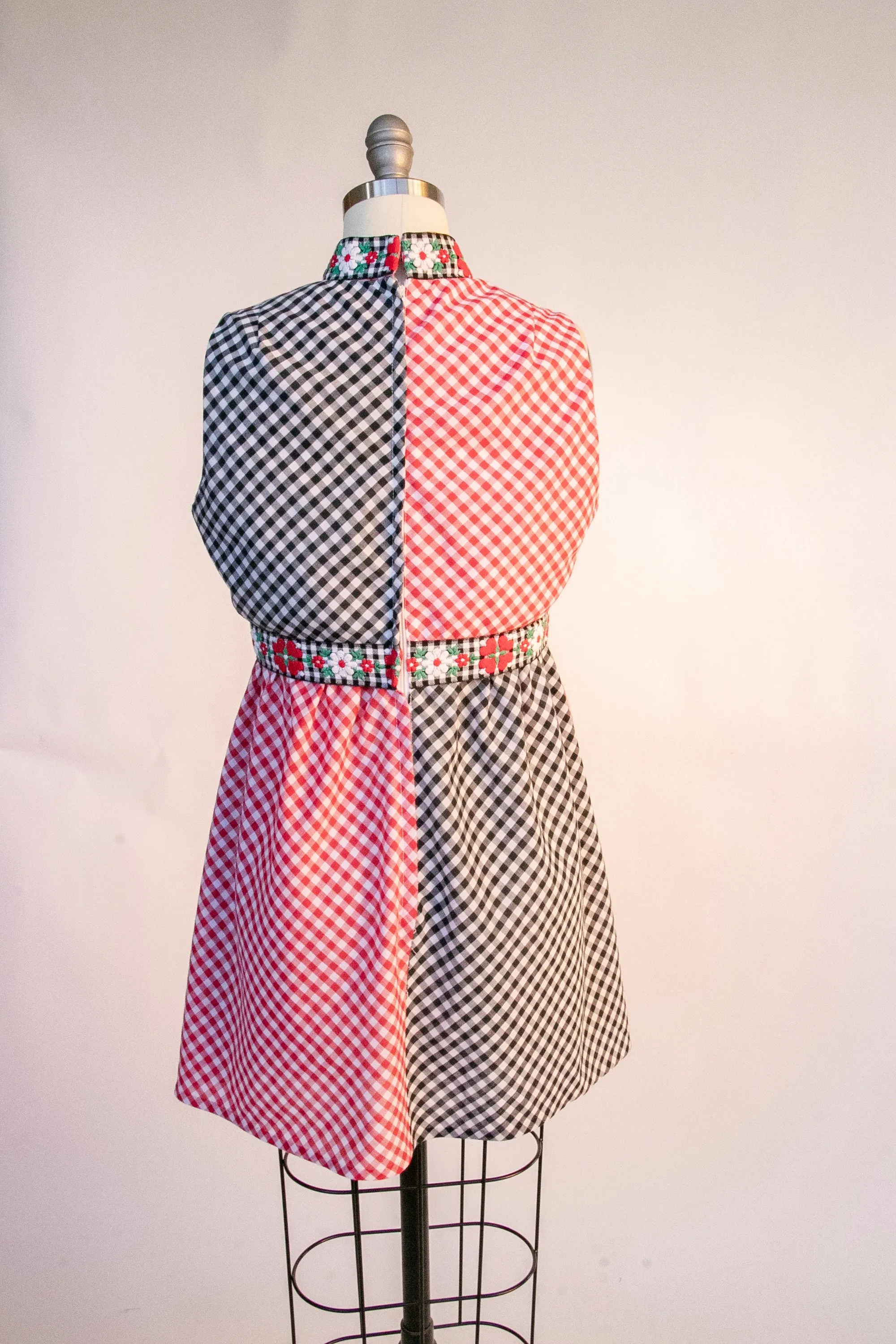 1960s Mini Dress Gingham Two Tone Color Block S P