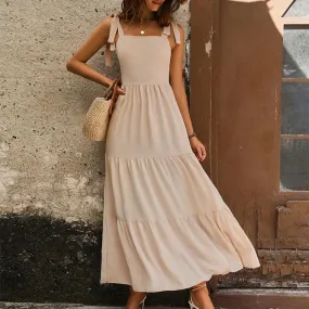 2024 Summer Solid Ruffle BackLess Strappy Cami Dress