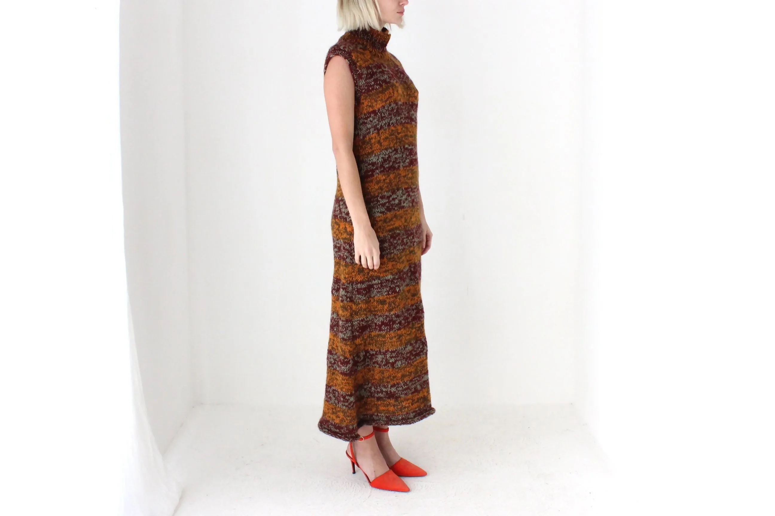 90s Hand Knit Mohair & Wool Maxi Dress