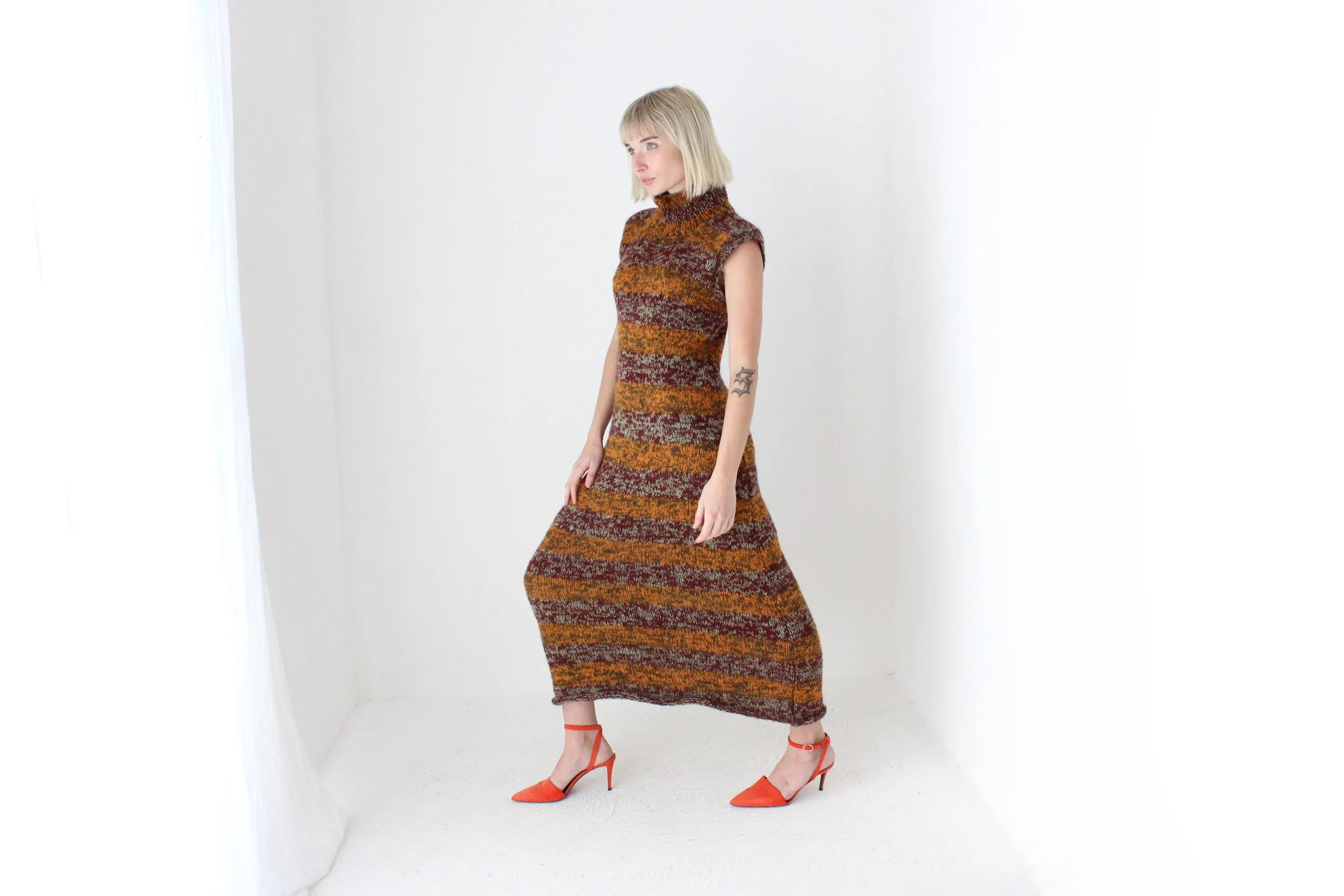 90s Hand Knit Mohair & Wool Maxi Dress