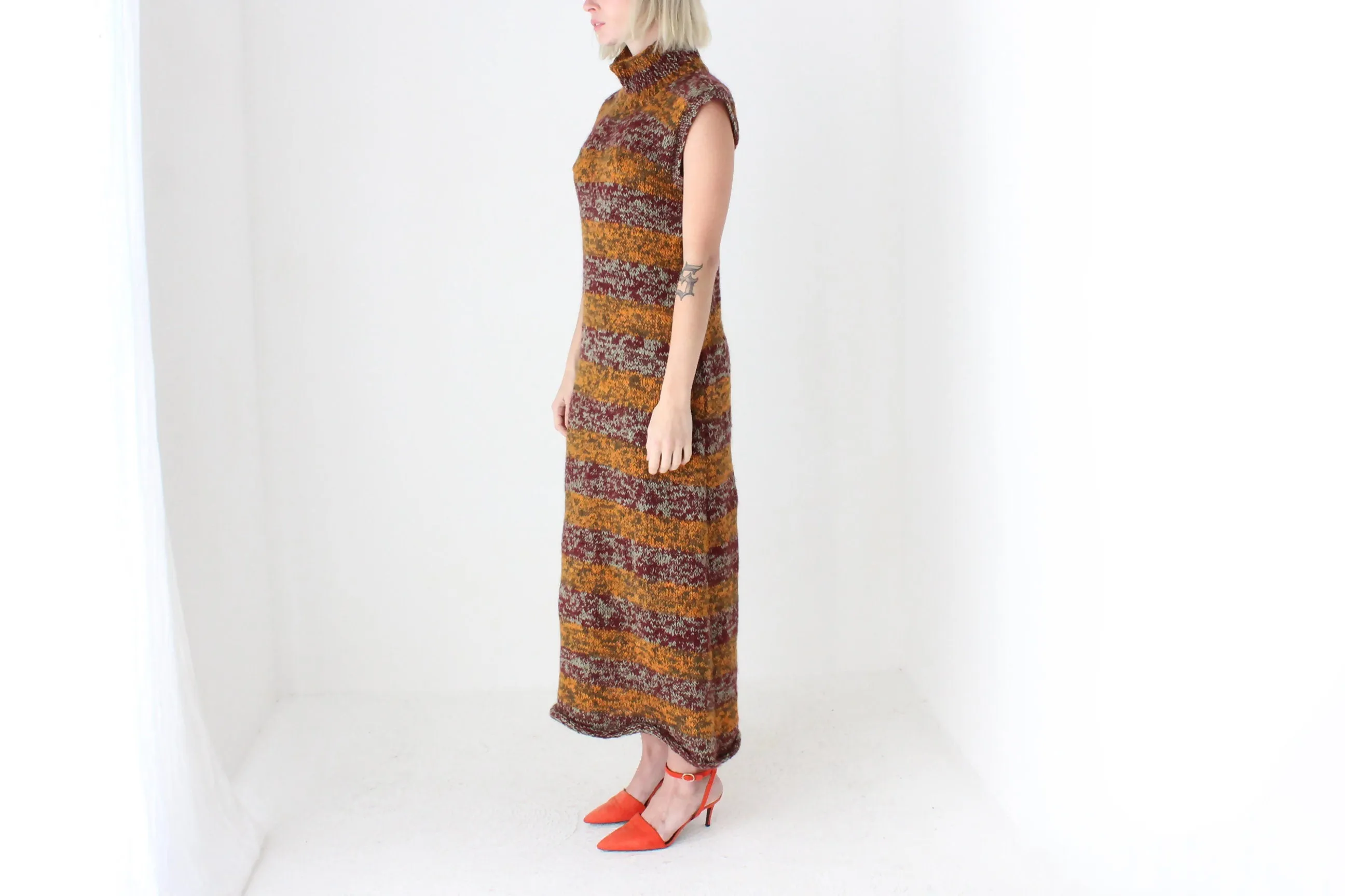 90s Hand Knit Mohair & Wool Maxi Dress