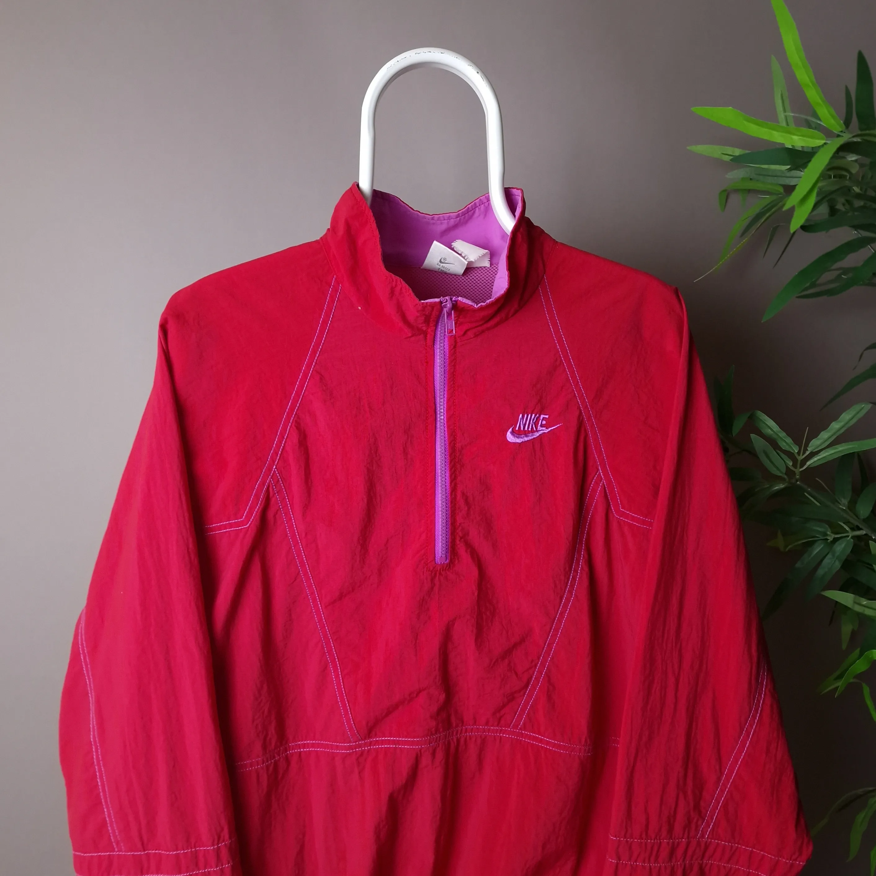 90s Nike 1/4 zip windbreaker in red and pink - large