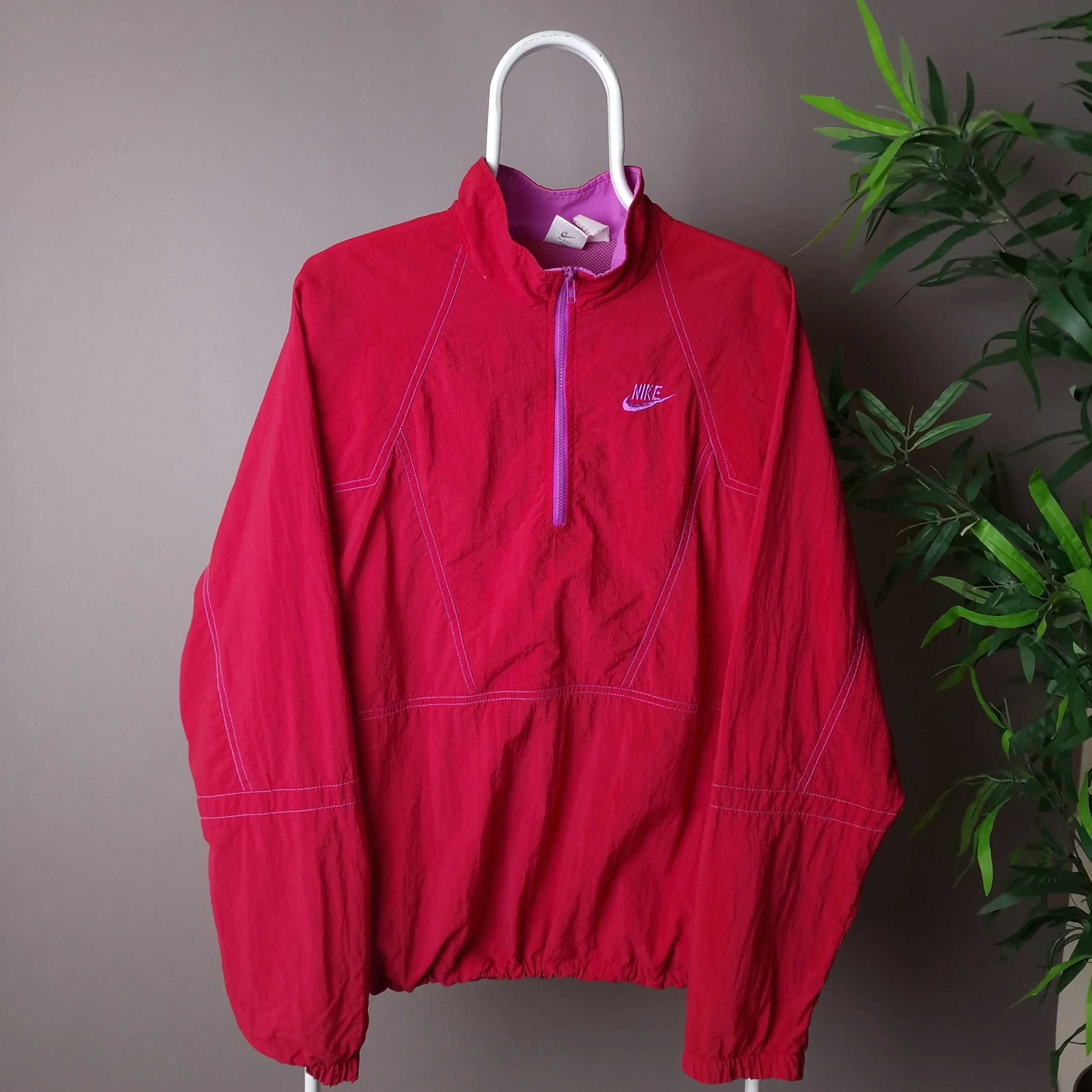 90s Nike 1/4 zip windbreaker in red and pink - large