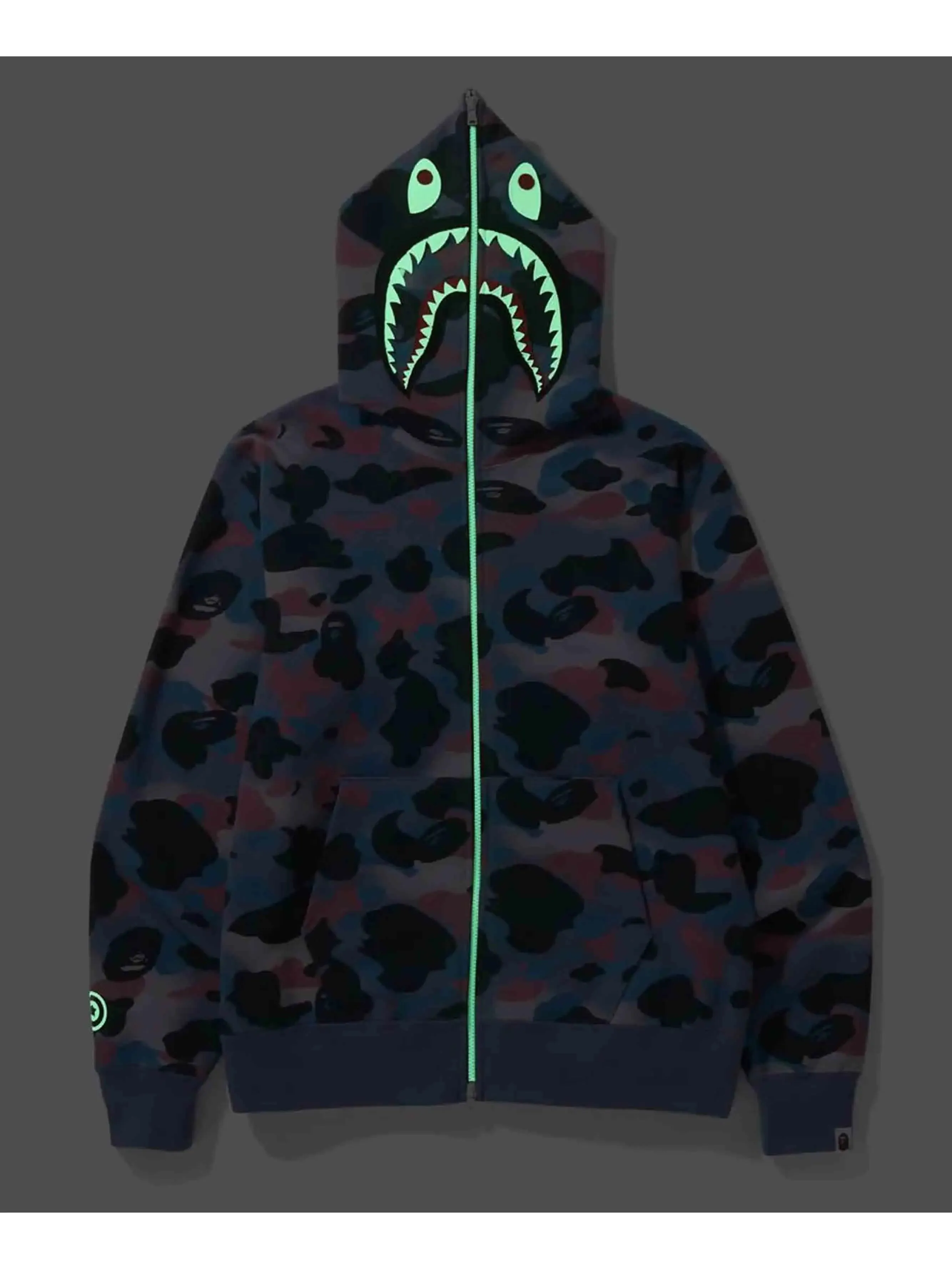 A Bathing Ape Grid Camo Shark Full Zip Hoodie Purple