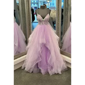 A-Line Straps Tulle Appliques Sleeveless Prom Dress