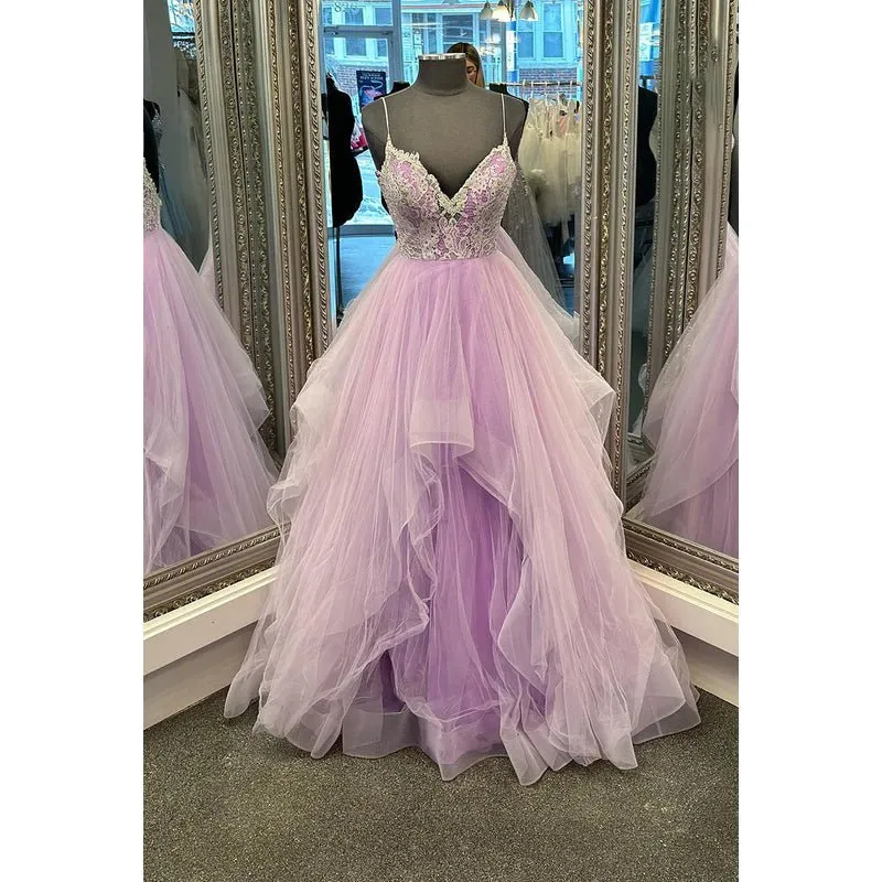 A-Line Straps Tulle Appliques Sleeveless Prom Dress