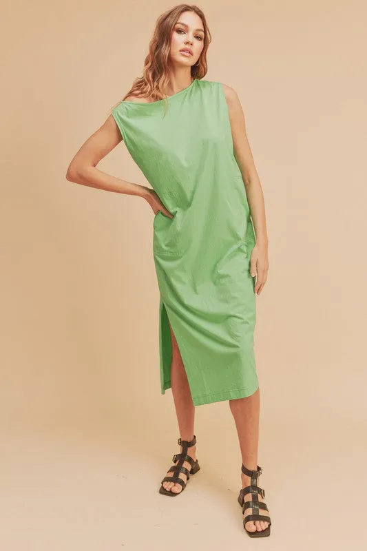 Aemi   Co Side Slit Round Neck Sleeveless Midi Dress
