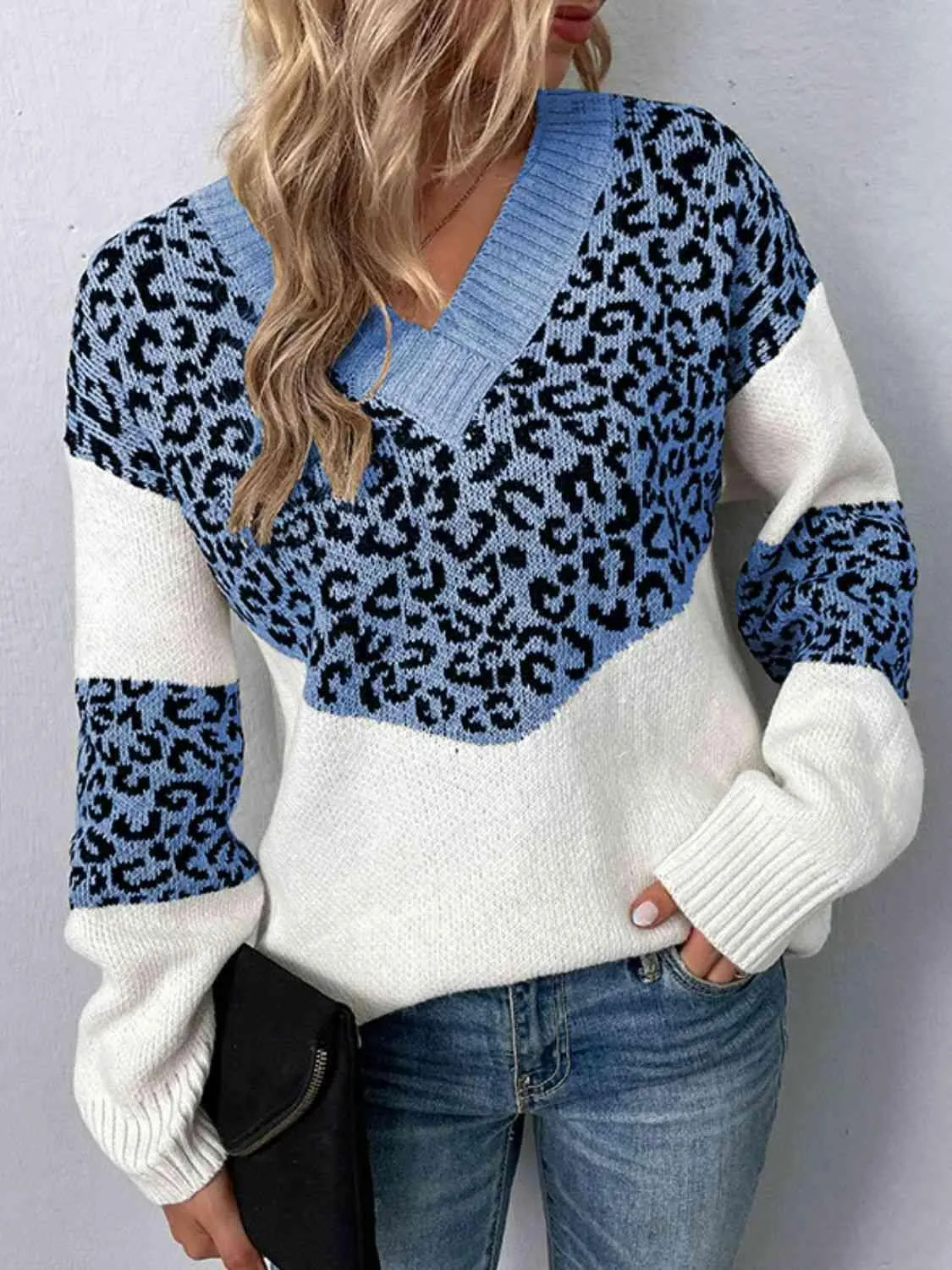 Aggressive Warmth V-Neck Leopard Print Sweater