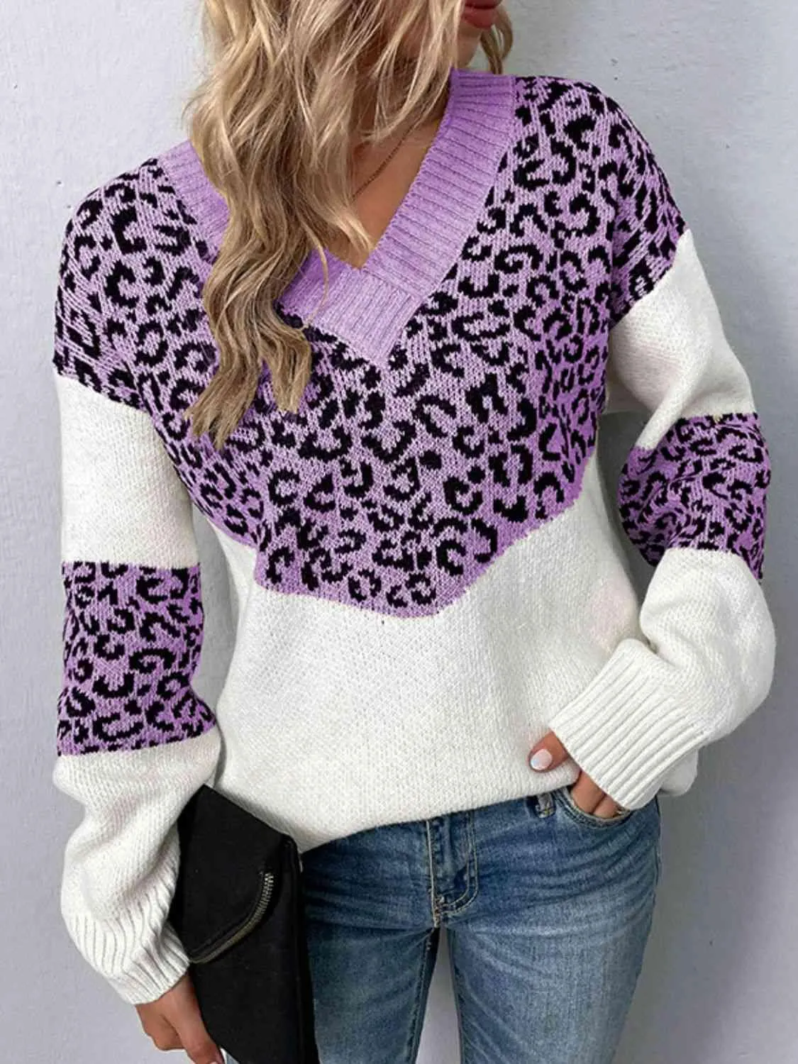 Aggressive Warmth V-Neck Leopard Print Sweater