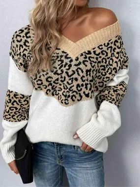 Aggressive Warmth V-Neck Leopard Print Sweater