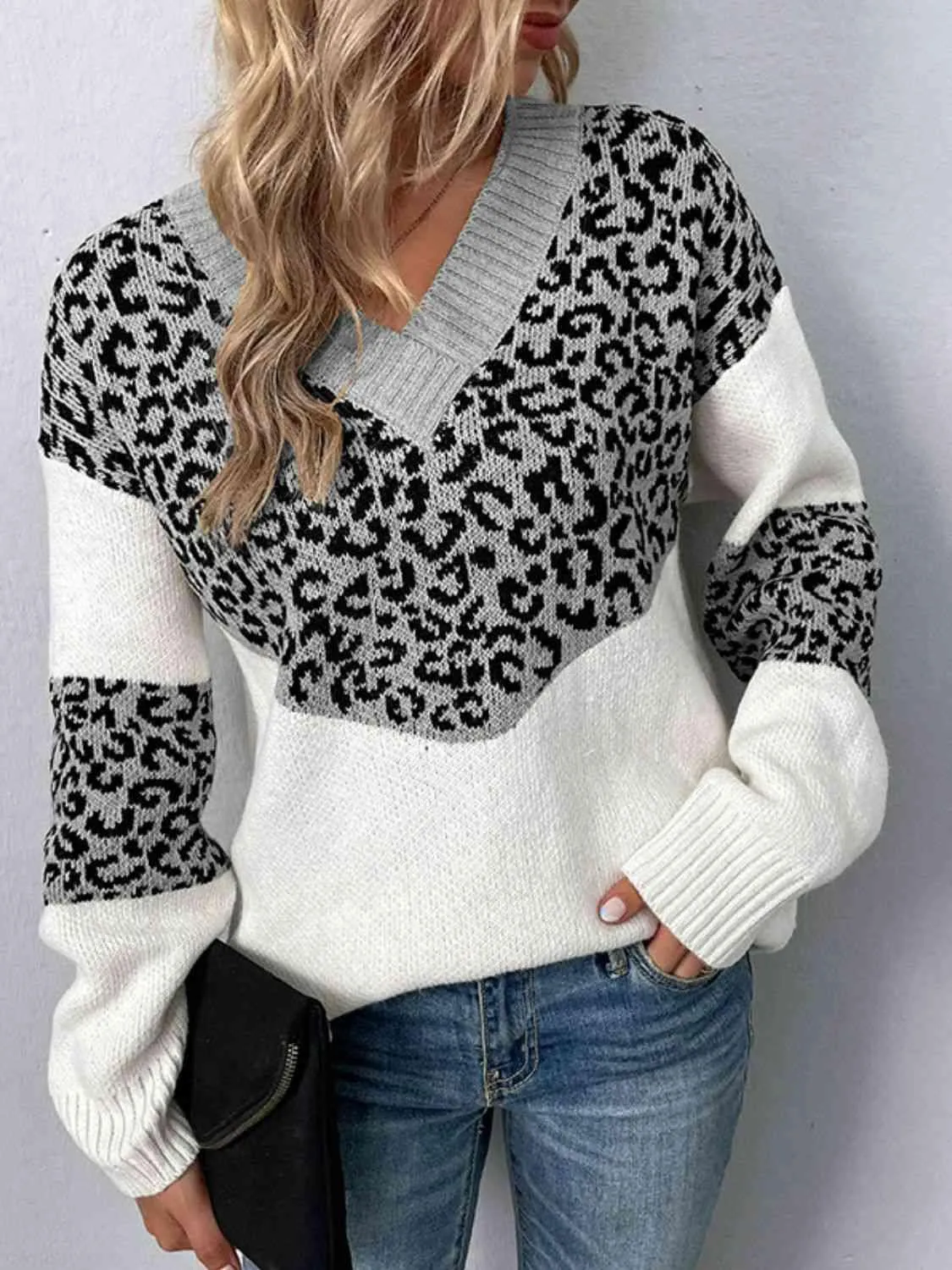 Aggressive Warmth V-Neck Leopard Print Sweater