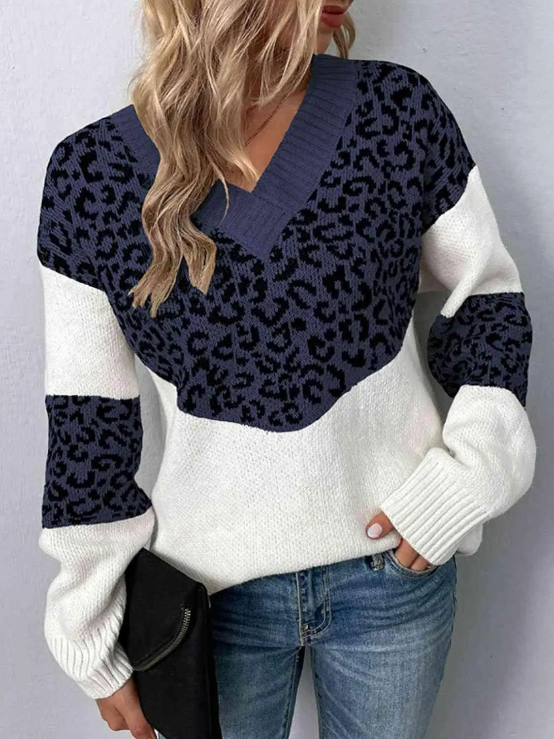 Aggressive Warmth V-Neck Leopard Print Sweater