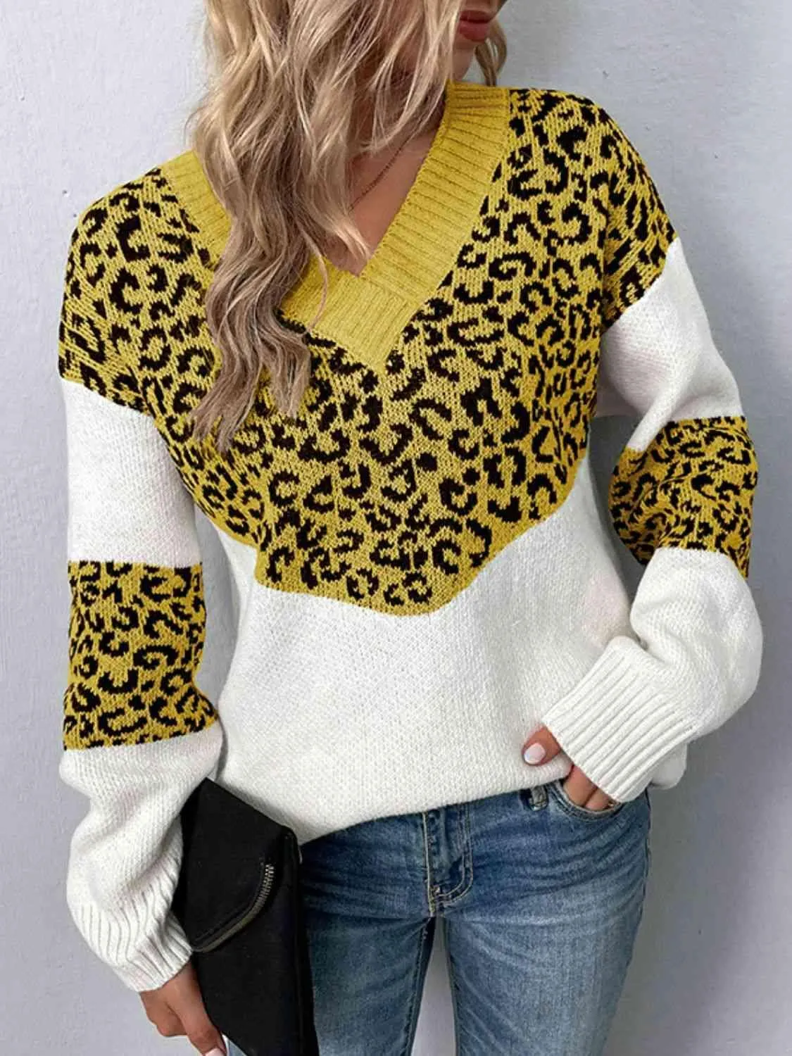 Aggressive Warmth V-Neck Leopard Print Sweater