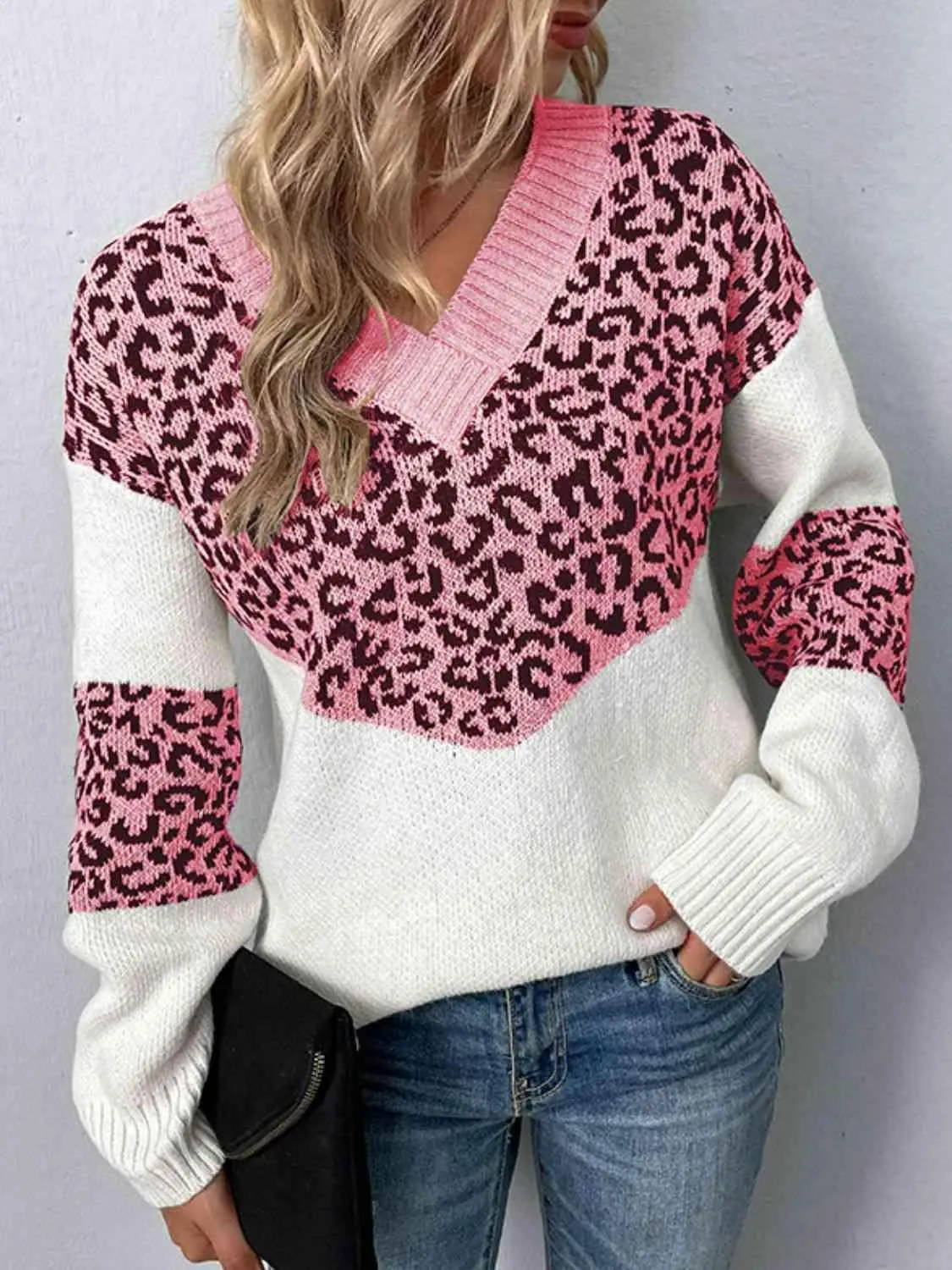 Aggressive Warmth V-Neck Leopard Print Sweater