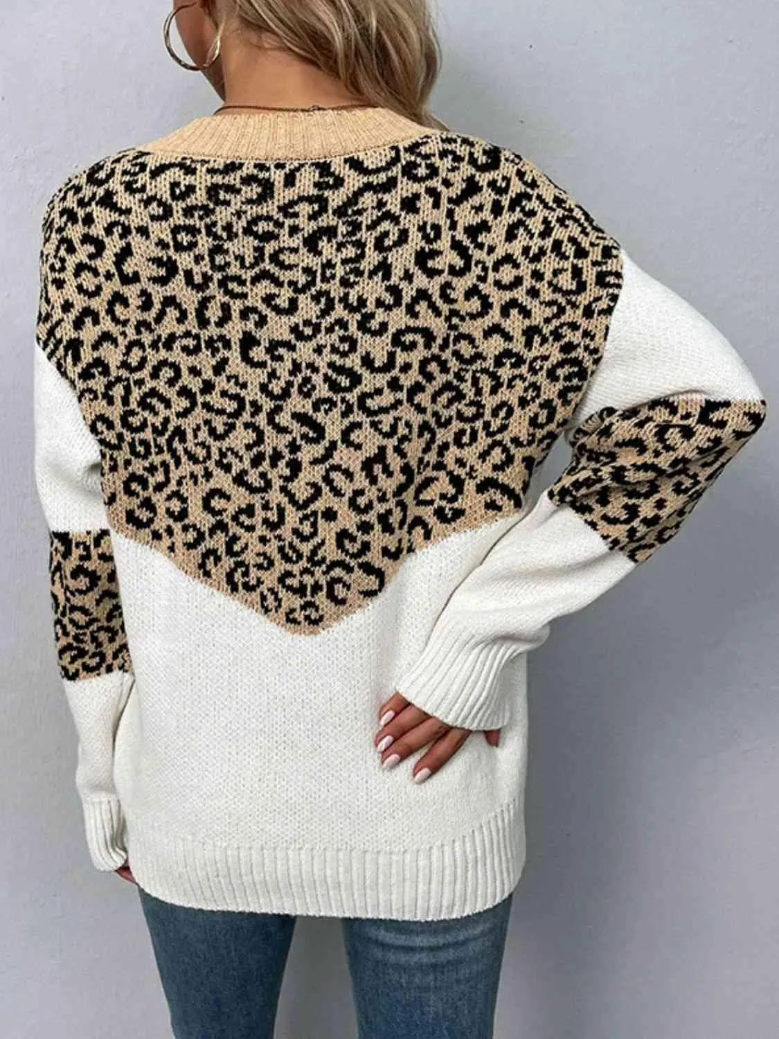 Aggressive Warmth V-Neck Leopard Print Sweater