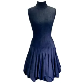 Alaia Navy Blue Chenille Sleeveless Dress