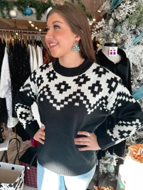 All Pretend Aztec Detail Black Sweater
