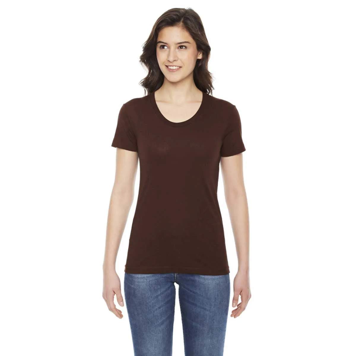 American Apparel Women's Brown Poly-Cotton Short-Sleeve Crewneck