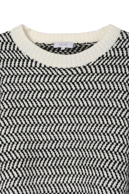 Aria Herringbone Crew Neck - Sweater