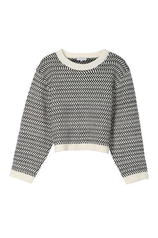 Aria Herringbone Crew Neck - Sweater