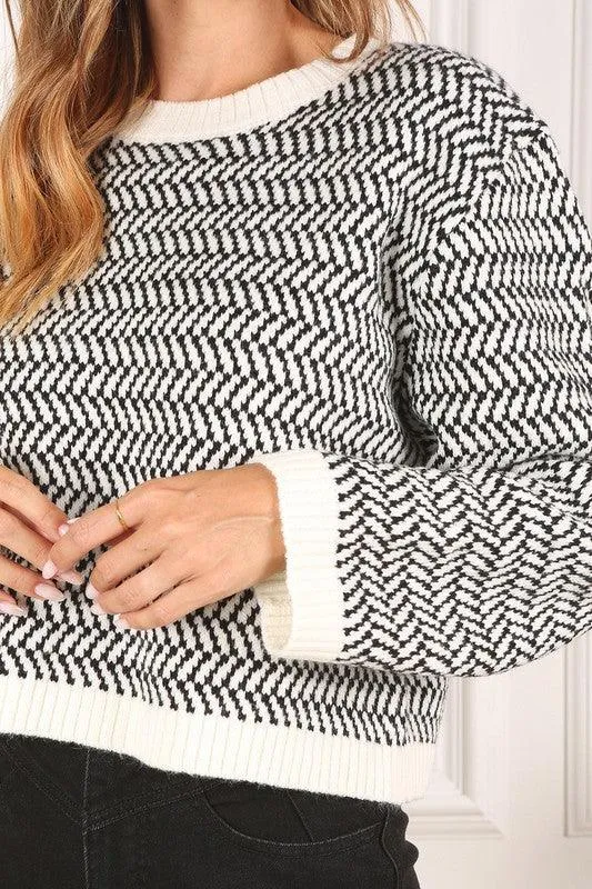 Aria Herringbone Crew Neck - Sweater