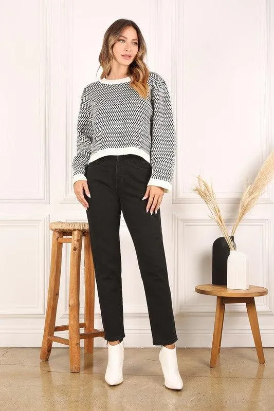 Aria Herringbone Crew Neck - Sweater