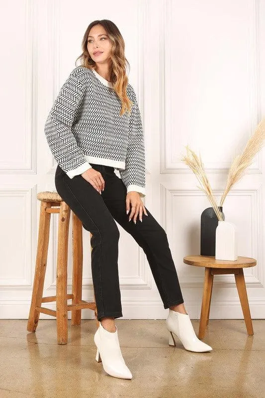 Aria Herringbone Crew Neck - Sweater