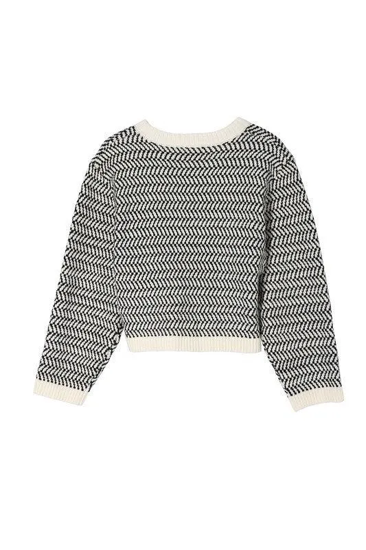 Aria Herringbone Crew Neck - Sweater
