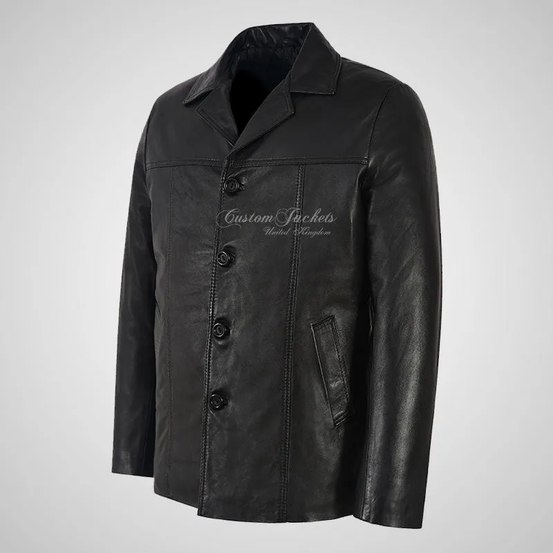 ASHTON Men's Reefer Style Leather Blazer Jacket Soft Lamb Leather
