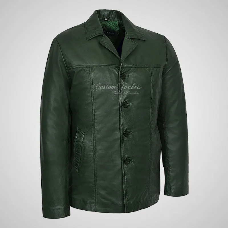 ASHTON Men's Reefer Style Leather Blazer Jacket Soft Lamb Leather