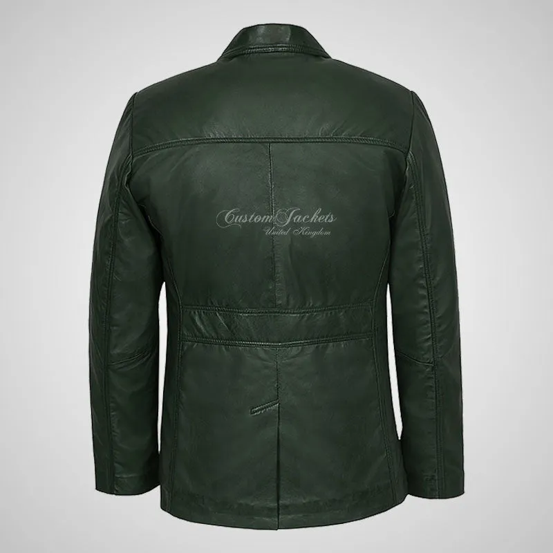 ASHTON Men's Reefer Style Leather Blazer Jacket Soft Lamb Leather