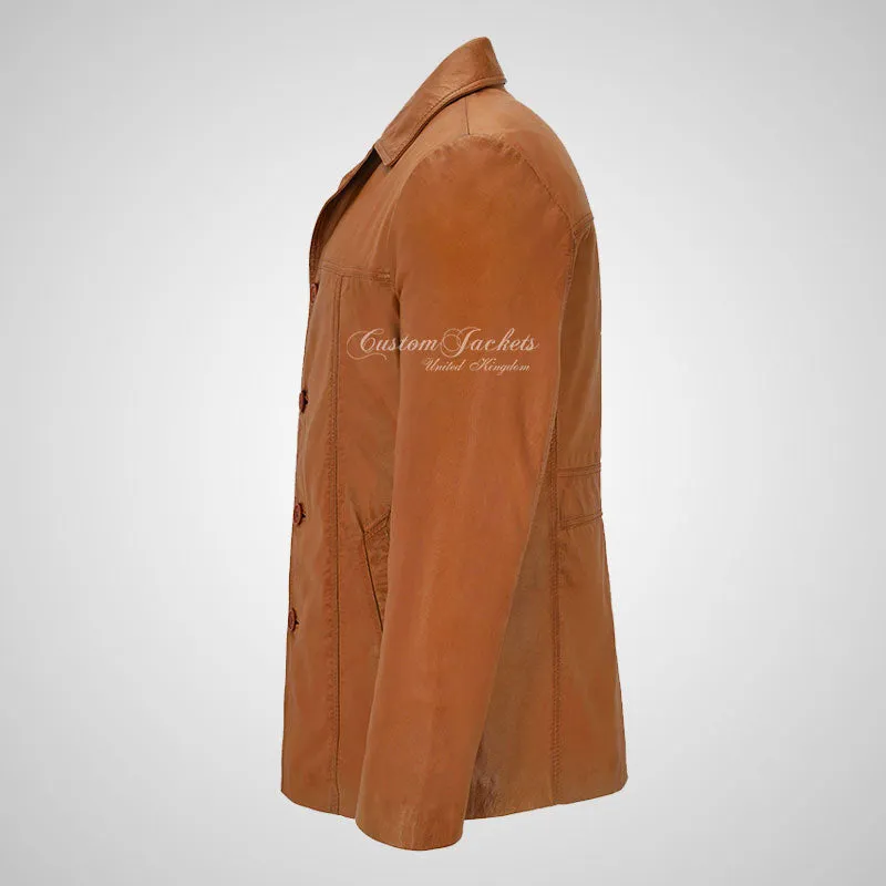 ASHTON Men's Reefer Style Leather Blazer Jacket Soft Lamb Leather