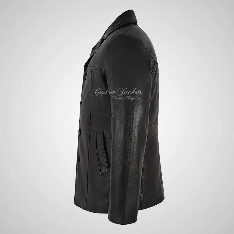 ASHTON Men's Reefer Style Leather Blazer Jacket Soft Lamb Leather