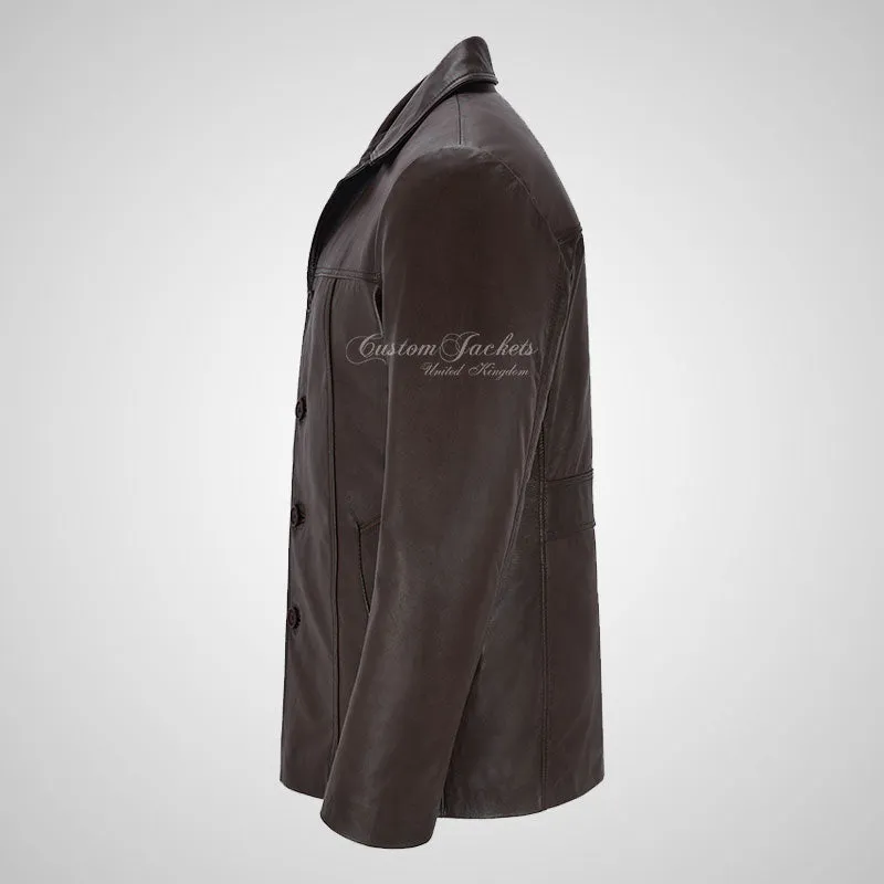 ASHTON Men's Reefer Style Leather Blazer Jacket Soft Lamb Leather