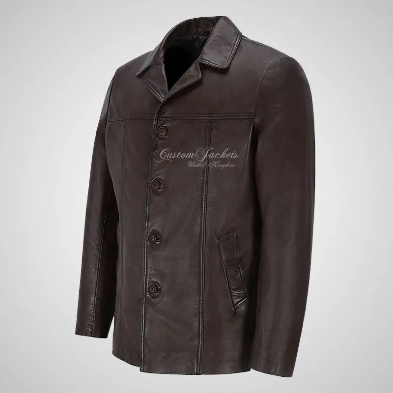 ASHTON Men's Reefer Style Leather Blazer Jacket Soft Lamb Leather