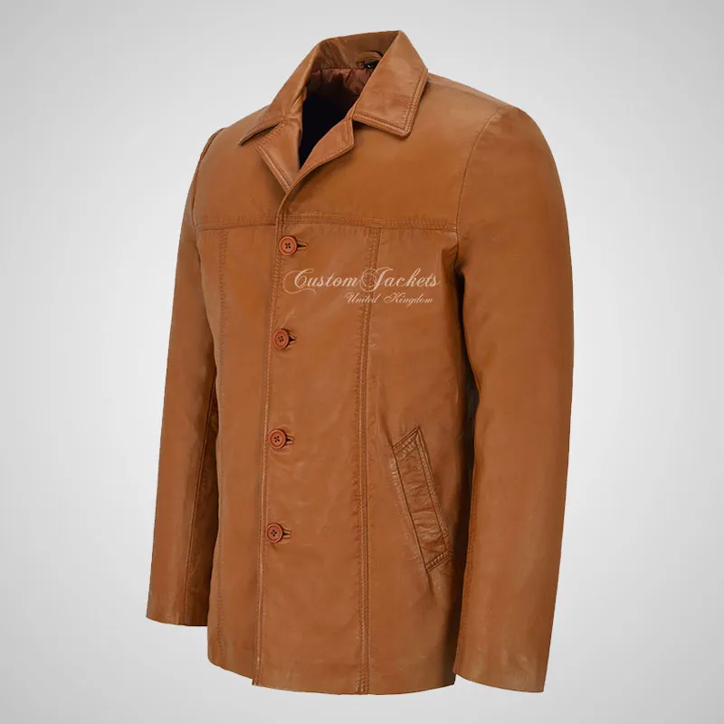 ASHTON Men's Reefer Style Leather Blazer Jacket Soft Lamb Leather