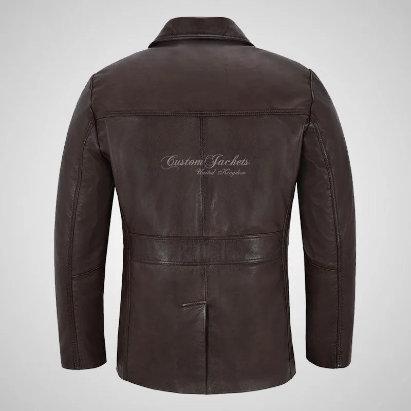 ASHTON Men's Reefer Style Leather Blazer Jacket Soft Lamb Leather
