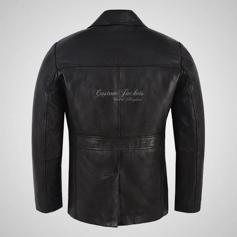 ASHTON Men's Reefer Style Leather Blazer Jacket Soft Lamb Leather