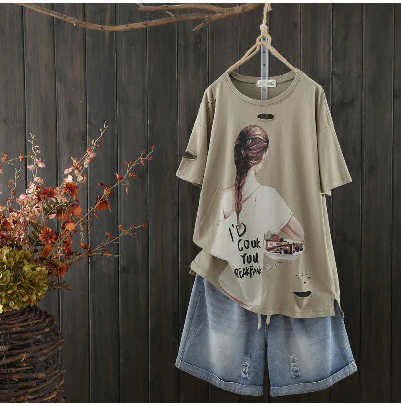 AUTUMN OVERSIZED T SHIRT WITH GRAPHIC FRONT PRINT