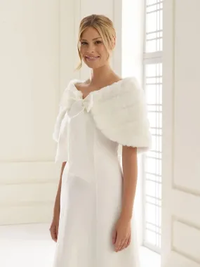 Bianco Evento Faux Fur Bridal Cape, Ivory, Wedding Dress Cover Up E22
