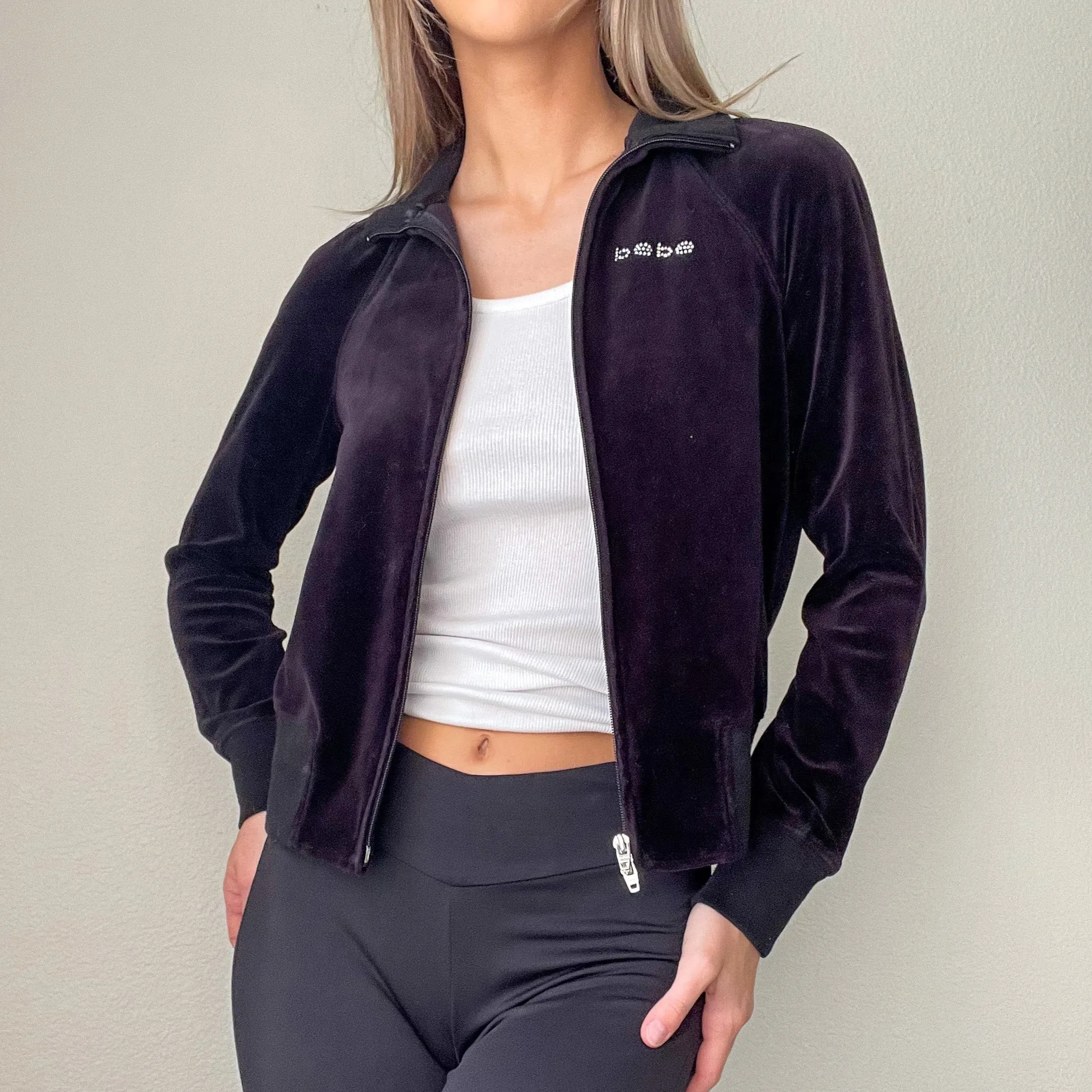 Black bebe Velour Track Jacket