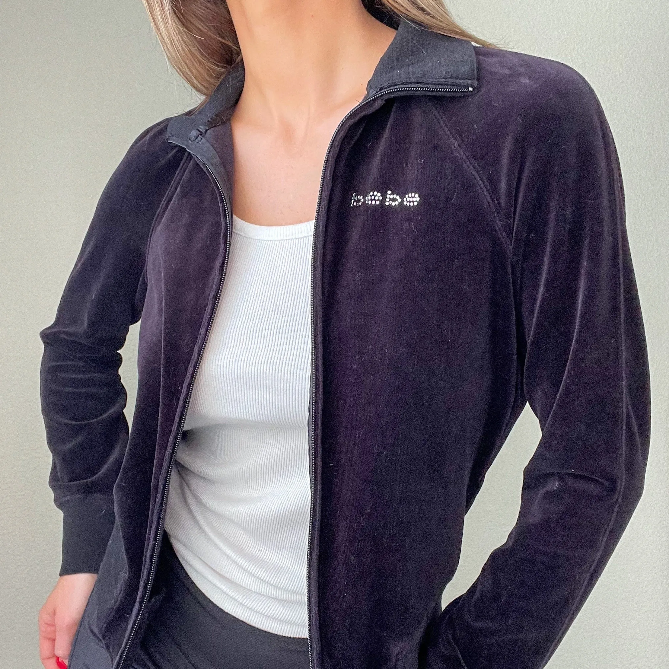 Black bebe Velour Track Jacket