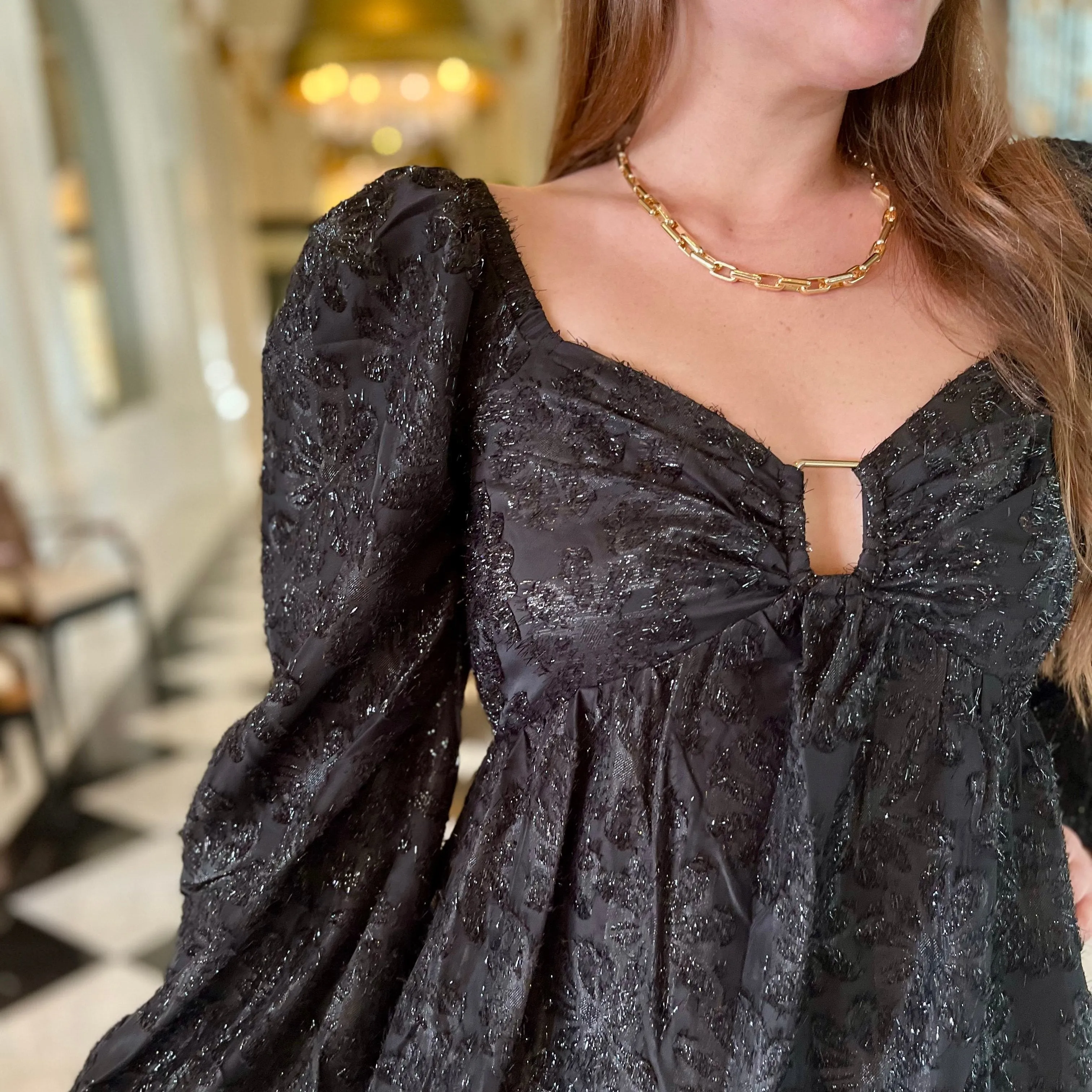 Black Textured Chiffon Babydoll Dress