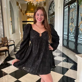 Black Textured Chiffon Babydoll Dress