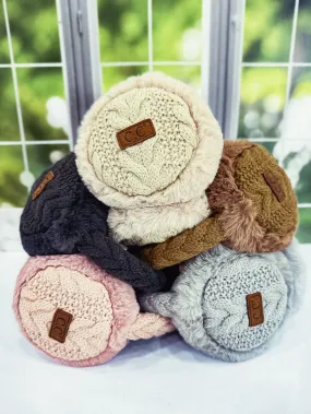 Cable Knitted Faux Fur Ear Muffs - Final Sale