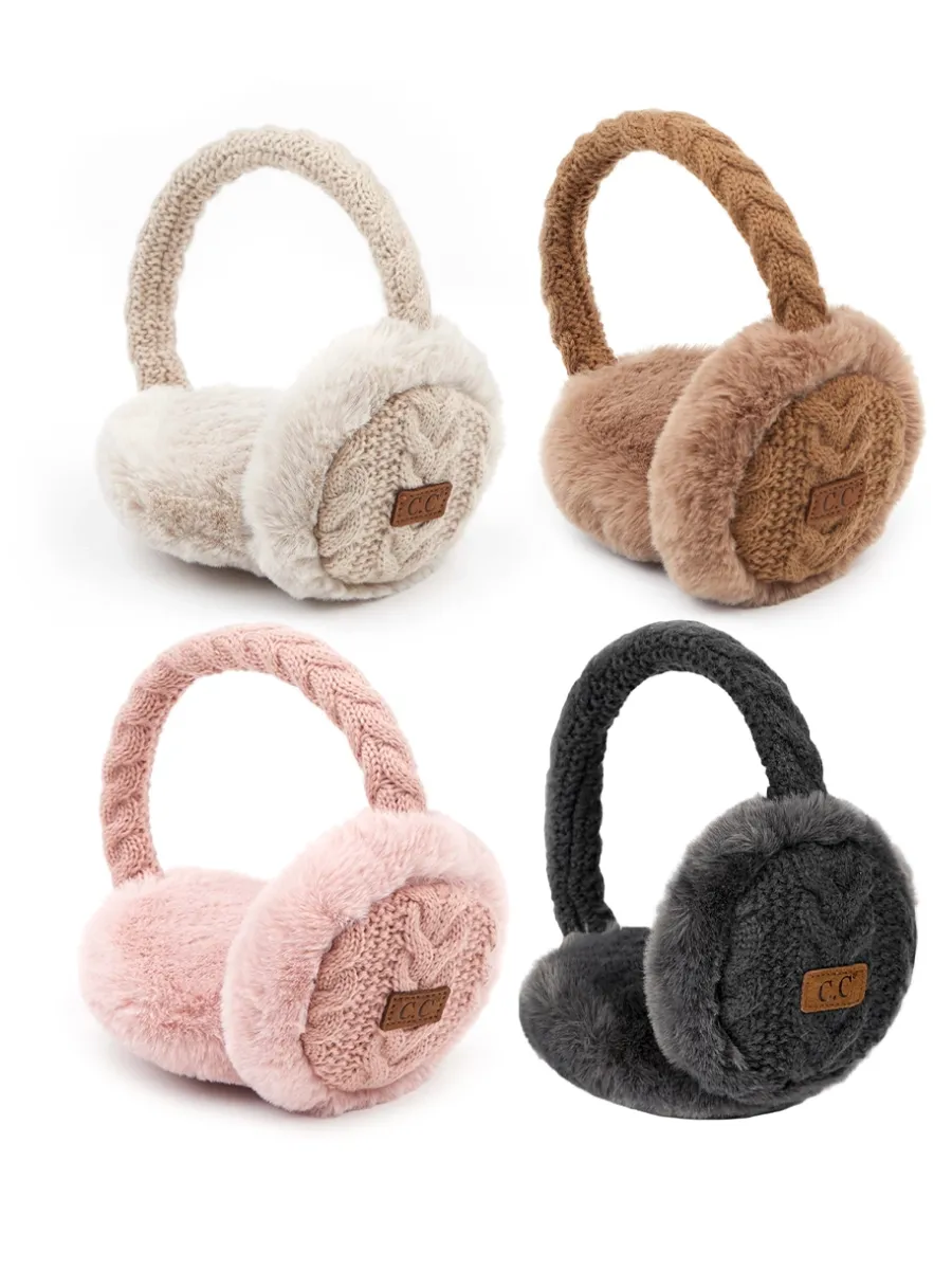 Cable Knitted Faux Fur Ear Muffs - Final Sale