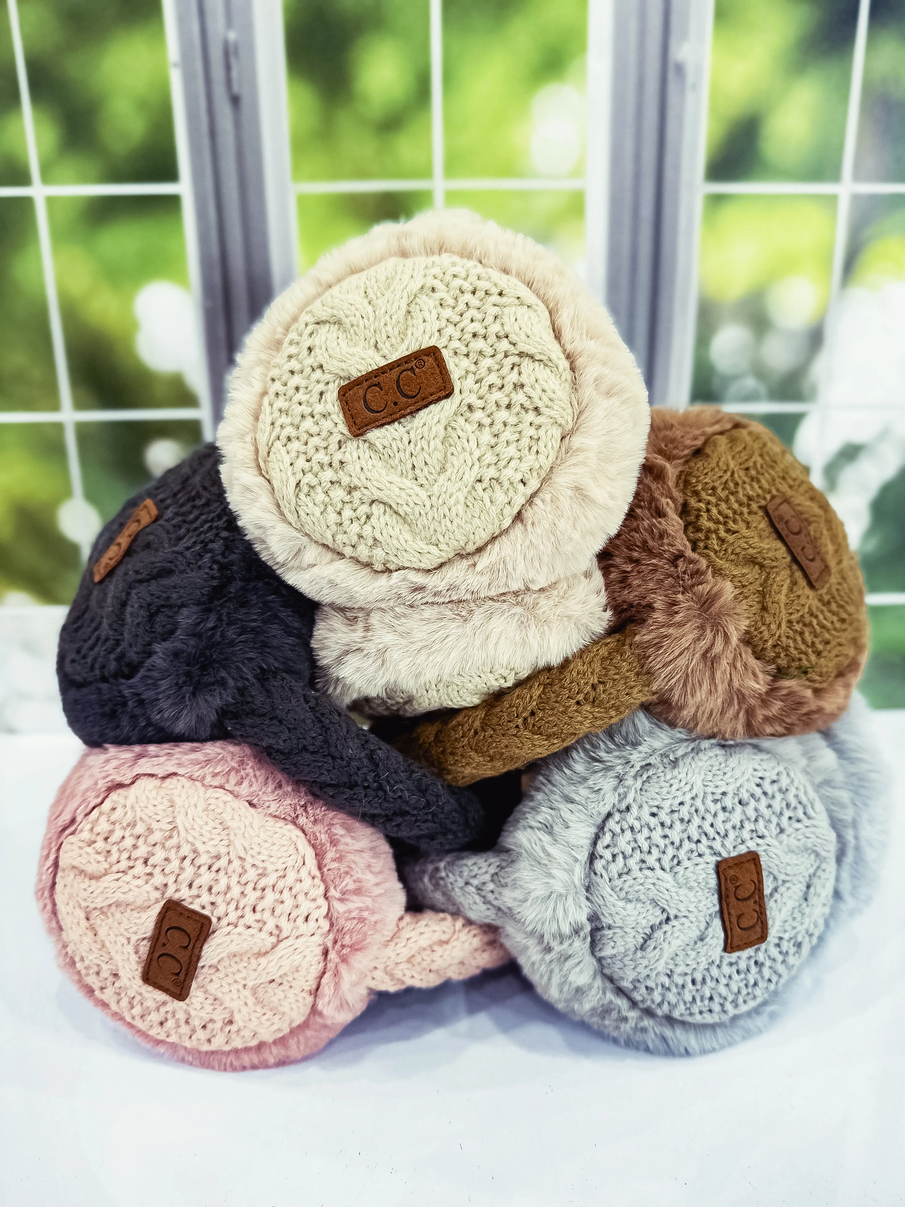 Cable Knitted Faux Fur Ear Muffs - Final Sale